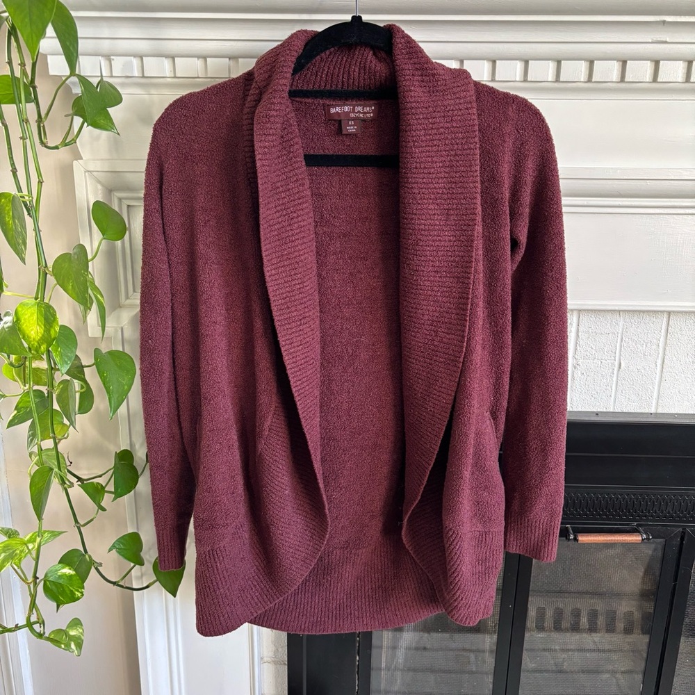 Barefoot Dreams Women's CozyChic Lite Circle Cardi Rosewood Cardigan XS Red